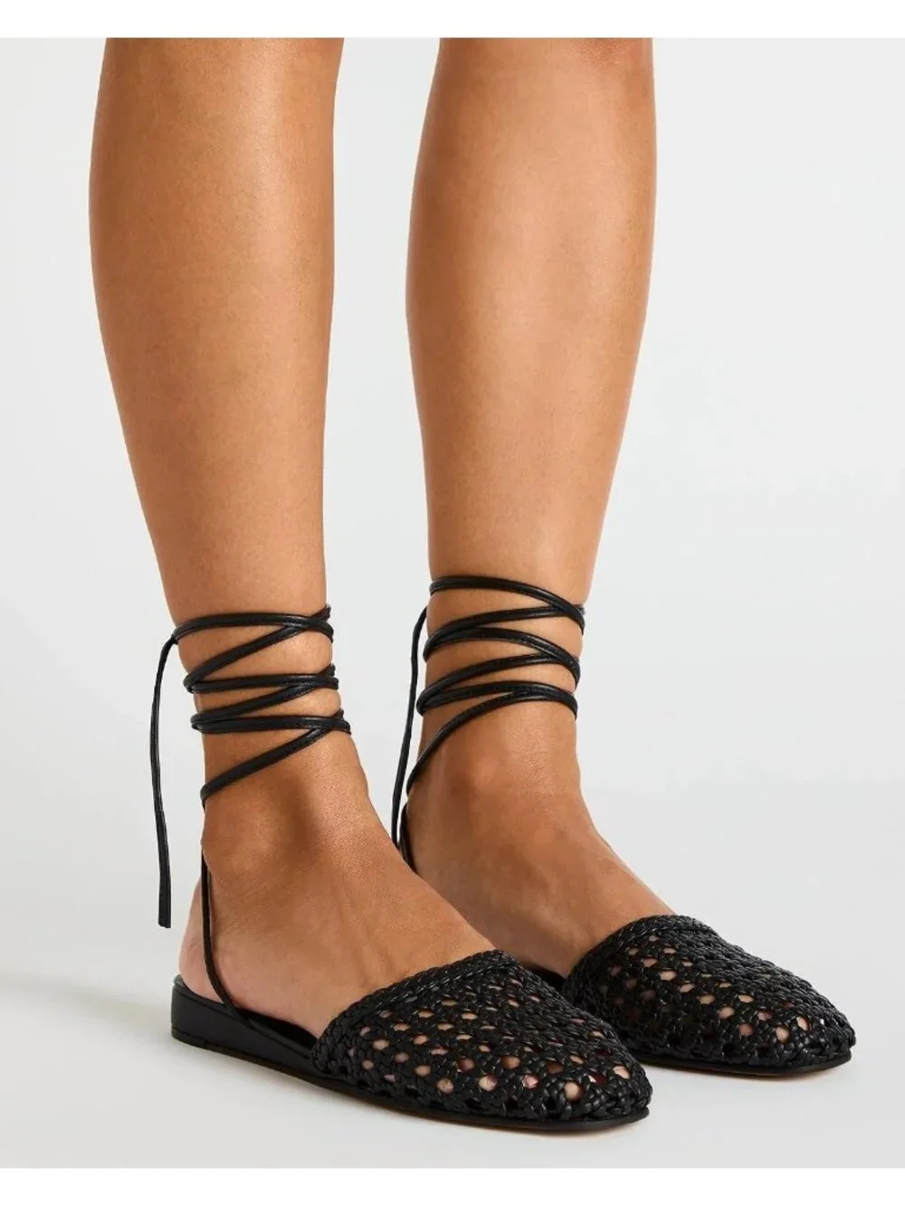 Women's Wedges Black Ballet Flats Lace Up Closed Square Toe Summer Dressy Sandal